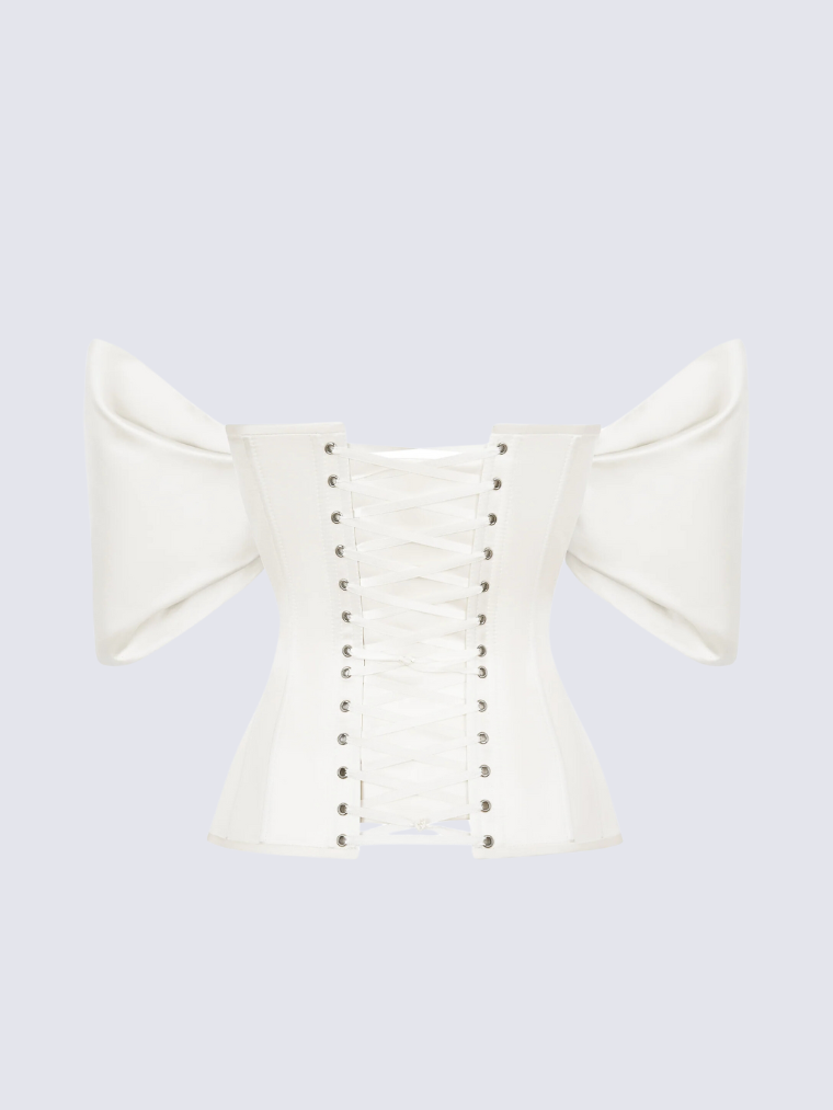 Precious Closet White Off-Shoulder Puff Sleeve Corset Top