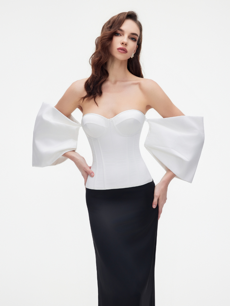 Precious Closet Black Sweetheart Flare Sleeve Corset Top