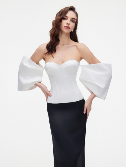 Precious Closet Black Sweetheart Flare Sleeve Corset Top