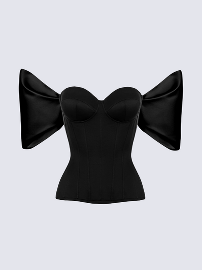 Precious Closet Black Sweetheart Flare Sleeve Corset Top