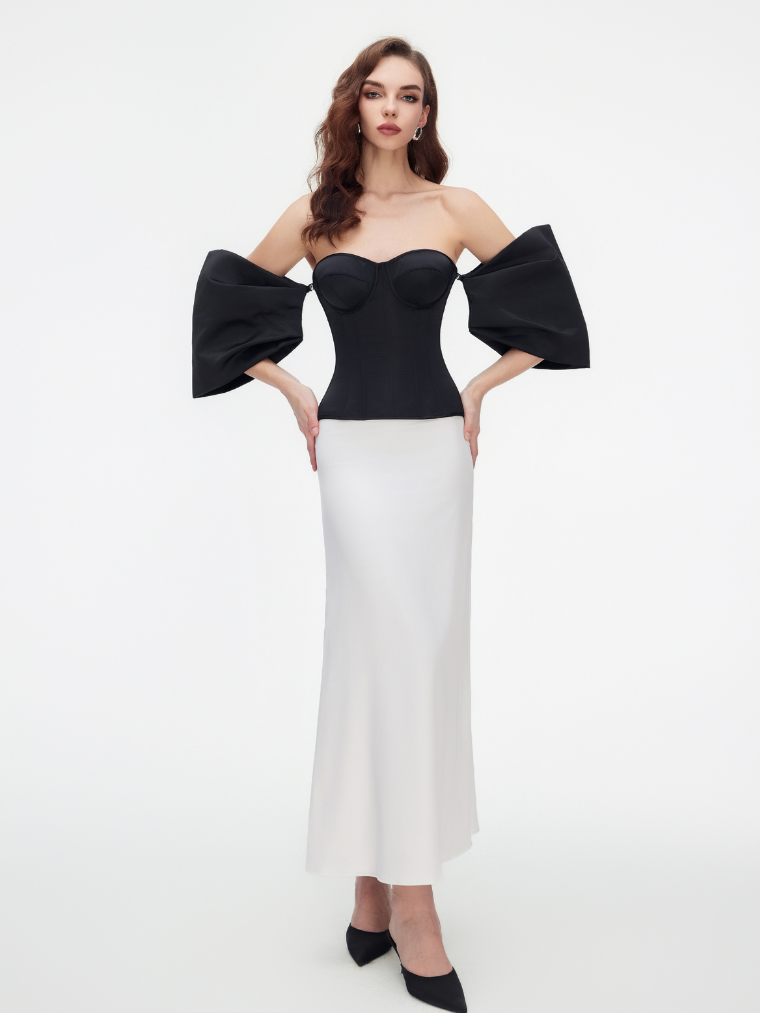 Precious Closet Black Sweetheart Flare Sleeve Corset Top