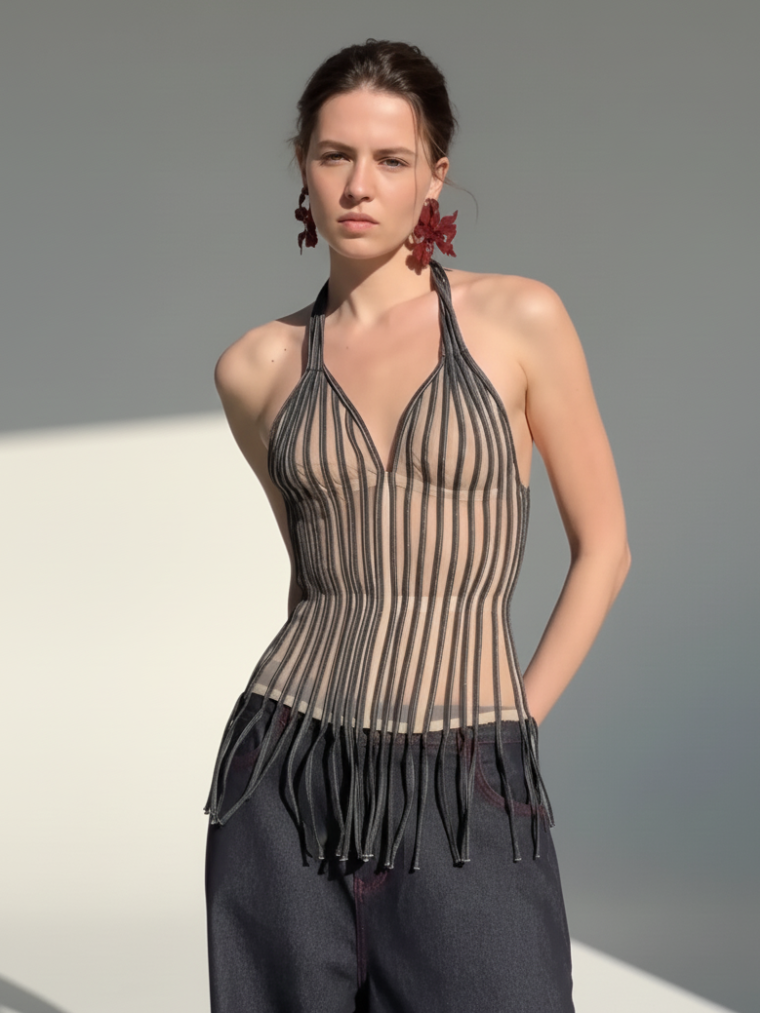 Precious Closet Tassel Halter Neck Corset Top