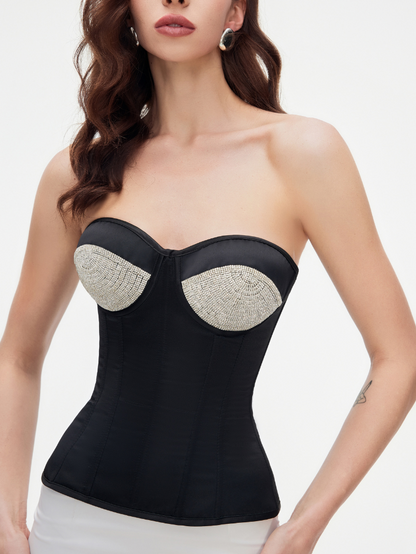 Precious Closet Black Rhinestone Cup Corset