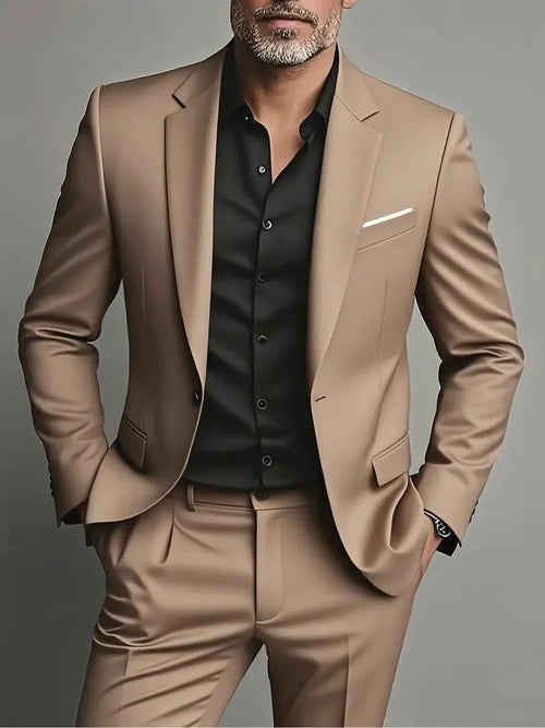 Suit Spot Men's Beige Notched Lapel Two-Piece Suit Set