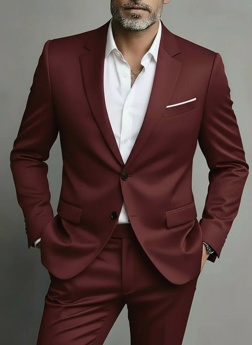 Suit Spot Men's Burgundy Notched Lapel Two-Piece Suit